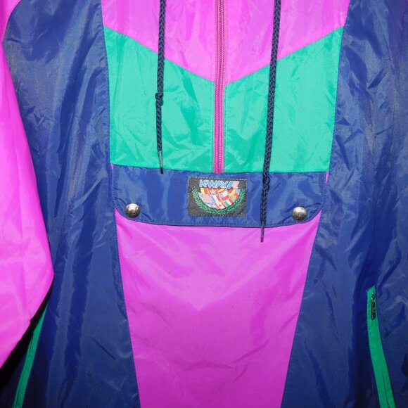 VTG Mens XXL Pink Purple Teal 1/2 Zip Pullover K-Way Windbreaker jacket packable - Picture 10 of 15